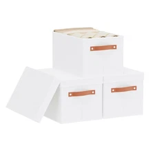 Fabric Storage Bins with Lids, 15 x 9.8 x 8.3 Inch Storage Boxes for Shelves ...