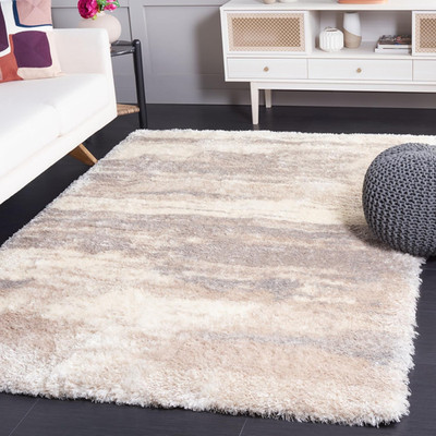 Cloud Shag Area Rug 5'3'' x 7'7'' - Ivory & Grey, Non-Shedding, Easy Care