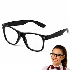 Funny Nerd Glasses Costume Accessory, Black Rectangular Fake Glasses for Hall...