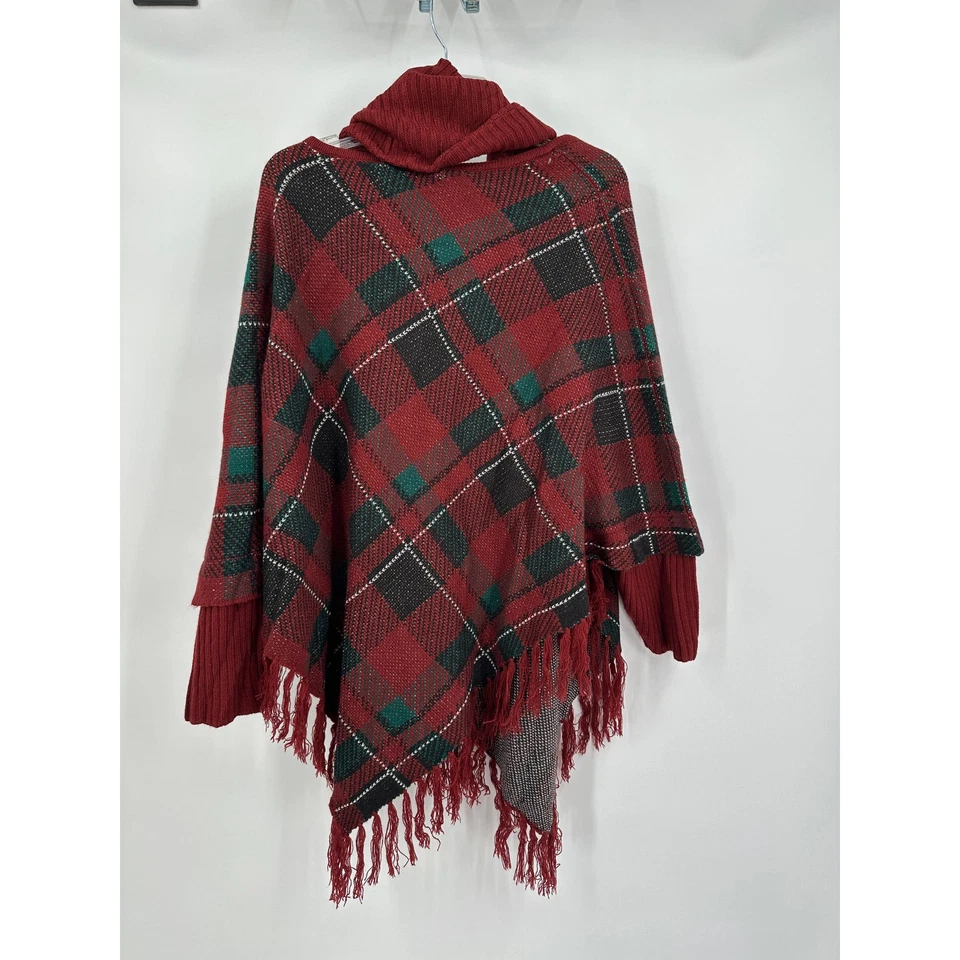 Poncho Suéter Catherines Mujer Tartán Cuadros Talla 0X/1X Capucha Extraíble Cuello Foto 2 de 4