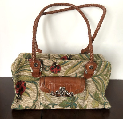 Marc Chantal Ladybug Tapestry Handbag Braided Crock? Trim Silver Tone Accents