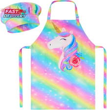 MHJY Kids Apron and Chef Hat Set, Child Aprons for Cooking Baking Painting Cute