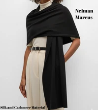 Neiman Marcus Unisex Silk & Cashmere Black Wrap Scarf with Bag