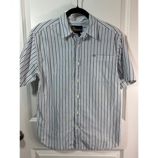 Nautica Jeans Company Boys Blue White Striped Short Sleeve Button Down Shirt 20