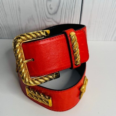 Vintage Escada Orange Leather & Gold Belt Made in Germany 