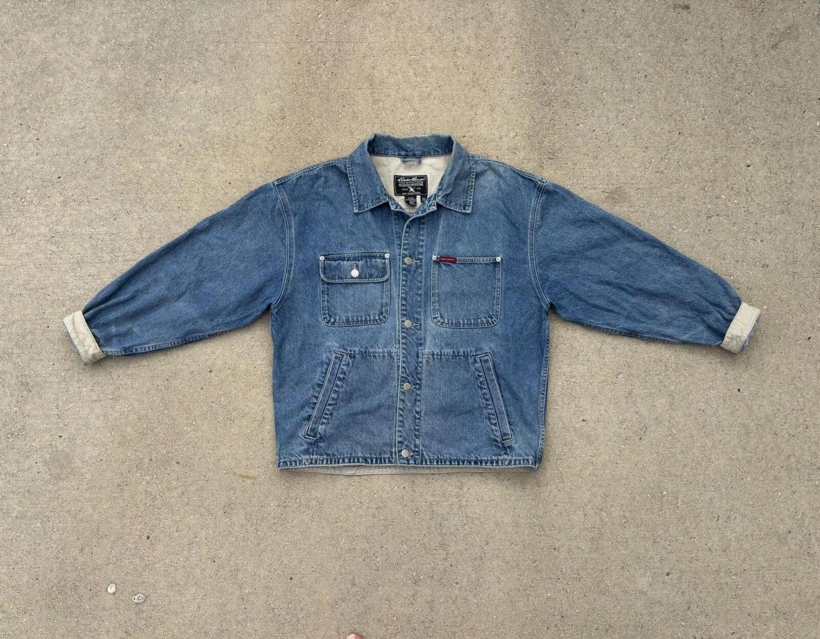 Eddie Bauer Men's Cropped Denim Chore Jacket Button Front