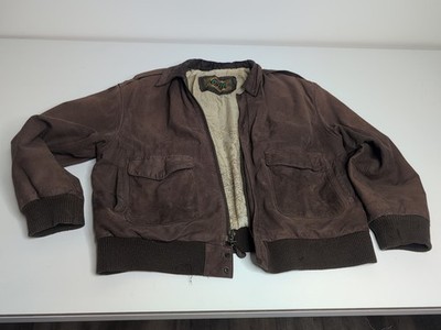 Vintage 1980s Global Identity G3 Leather Bomber Flight Jacket Map Lined Mens L