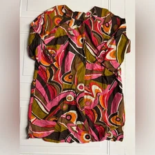 Soft by Avenue Linen Blend Colorful Button Up 3/4 Sleeve Dress Tunic Size 14/16