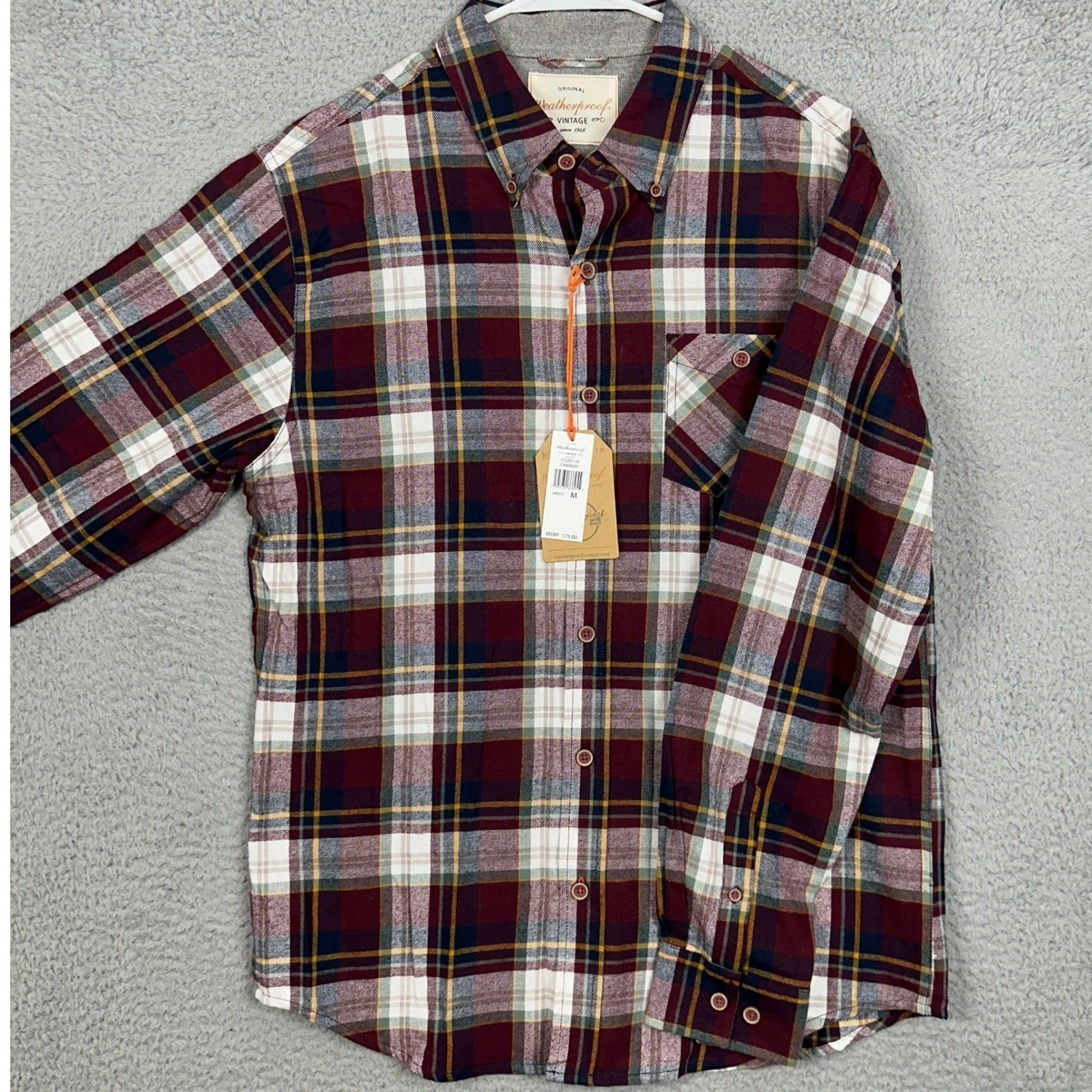 NEW Weatherproof Shirt Men Medium Multi Cabernet Vintage Flannel Plaid Button Up
