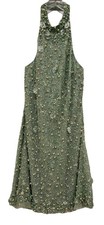 RTLS $280 ADRIANNA PAPELL WOMENS CELERY SEQUIN & PEARL HALTER DRESS SZ 12