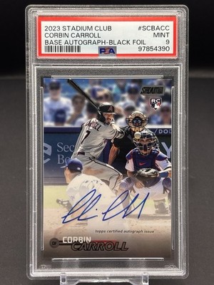 2023 Topps Stadium Club Corbin Carroll RC Auto Black Foil 7/25 JERSEY # PSA 9
