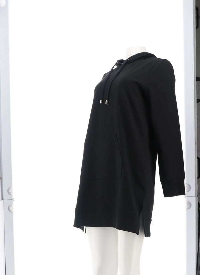 Denim& Co Active French Terry Hooded Tunic Black XS NWOT (977) - Image 2 of 4