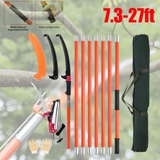 Manual Pole Saw Extendable Tree Pruner 7.3-27ft Fiberglass Pole Hook Cutter