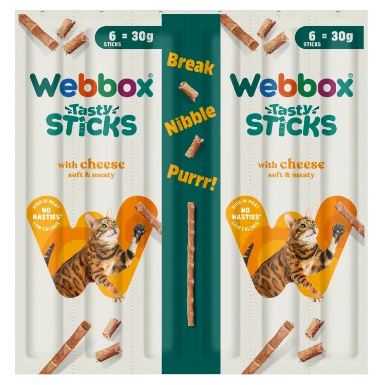 WEBBOX CAT TASTY STICKS WITH CHEESE FRESH MEAT CAT KITTEN TREATS 6 STICKS 30G