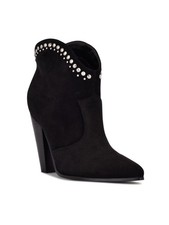 NINE WEST Womens Black Sera Toe Block Heel Slip On Leather Booties 10.5 M