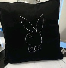 playboy bunny rhinestone square pillow  womens plush black Y2K 2006