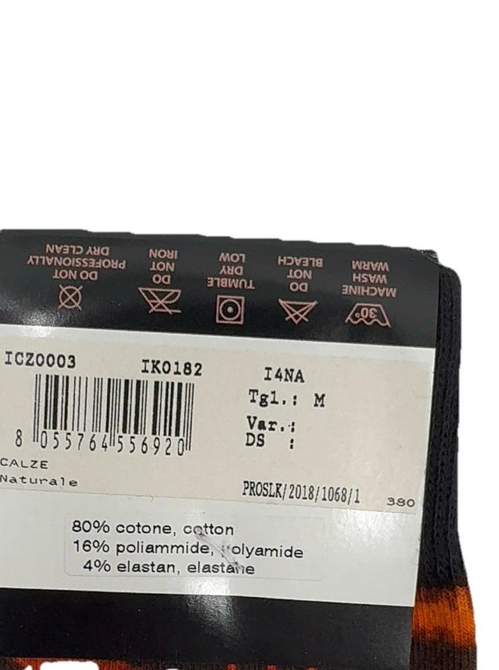 Meias Versace logotipo estampa de tigre laranja preto tamanho M Itália designer de luxo novas - Imagem 3 de 4