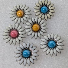 1" Combo Colors Daisy Screwback Conchos, Pink, Yellow, Turquoise - 6 pack 