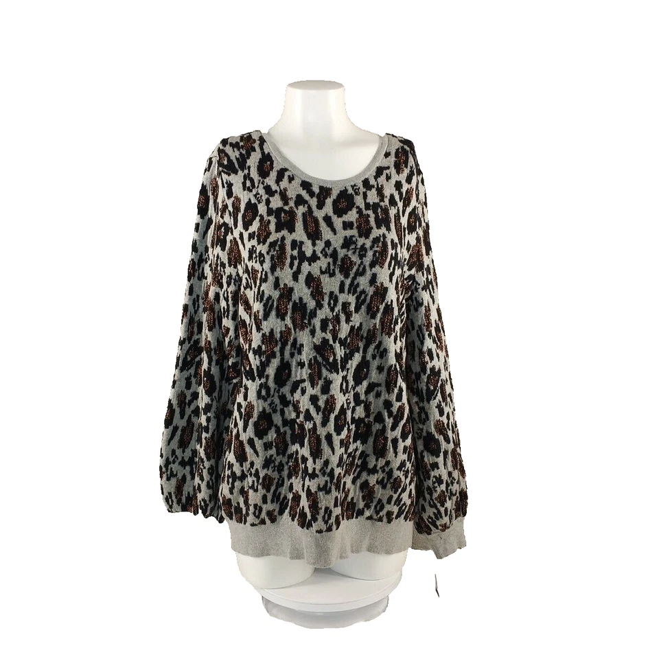 NUEVO CON ETIQUETAS ALFANI Suéter Leopardo Texturizado Metálico XL (16-18) Pullover Multicolor