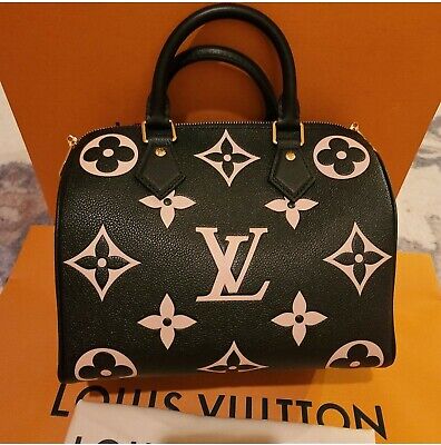 Louis Vuitton Black, Pattern Print Bicolor Monogram Empreinte Speedy Bandouliere 25