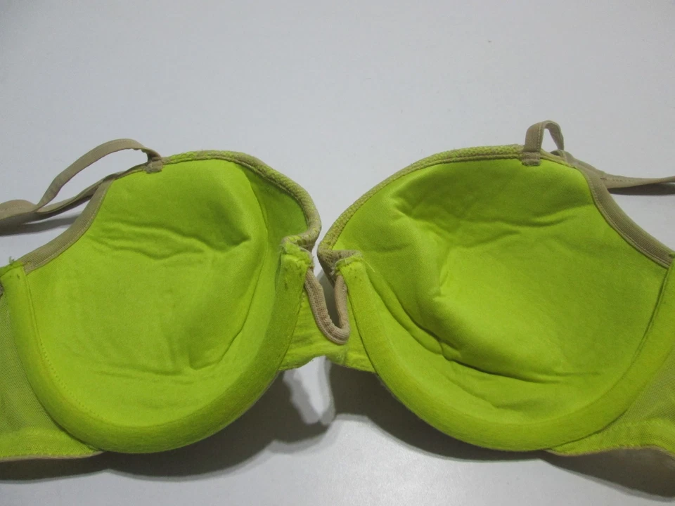 Бюстгальтер DKNY размер 32DD бежевый/лайм на косточках с подкладкой регулируемые ремни кружевной цветочный - Изображение 2 из 4