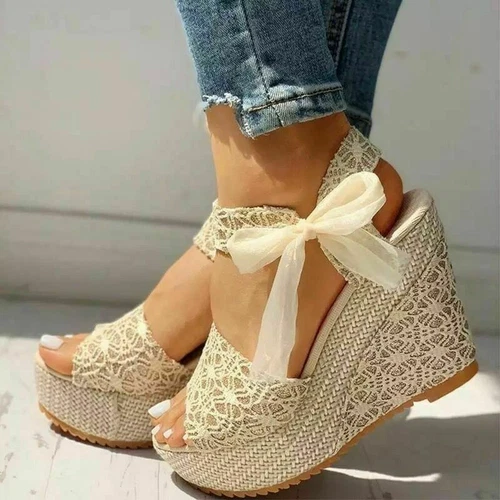 Womens Wedge Lace Up High Heels Summer Platform Sandals Casual Shoes Pumps Party - Bild 11 von 19
