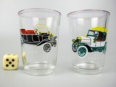 Oldtimer Schnapsgläser x 2. Wodka Tot. Morris Ford. 60er Jahre Vintage. 50ml 2,25''
