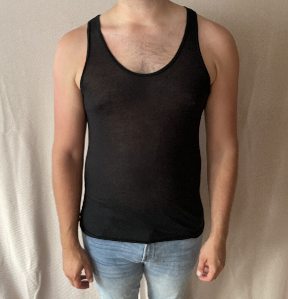 American Apparel Vintage 90s Mens Sheer Black Tank Top | eBay