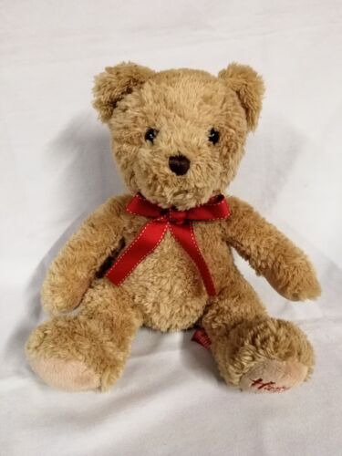 Hamleys honey coloured bear 27cm sitting with red neck ribbon New without tags - Picture 1 of 7