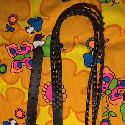 Paige triple strand black leather studded skinny belt sz L 