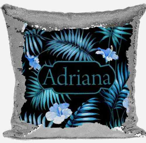 Personalised Any Name Floral Design Magic Silver Sequin Cushion Cover 221 - Picture 1 of 4