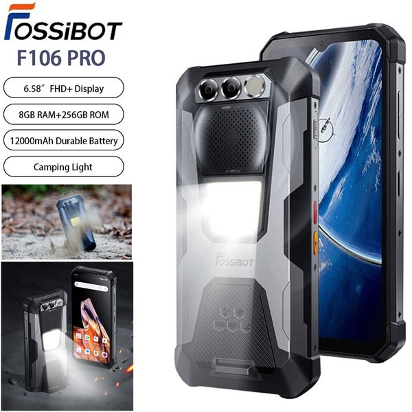 FOSSiBOT F106 PRO 4G LTE Teléfono Resistente Android 14 Móvil Camping Luz 12000mAh