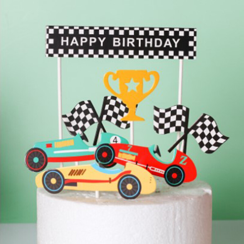 Racing Car Theme Happy Birthday Cake Topper Kids Shower Birthday Party