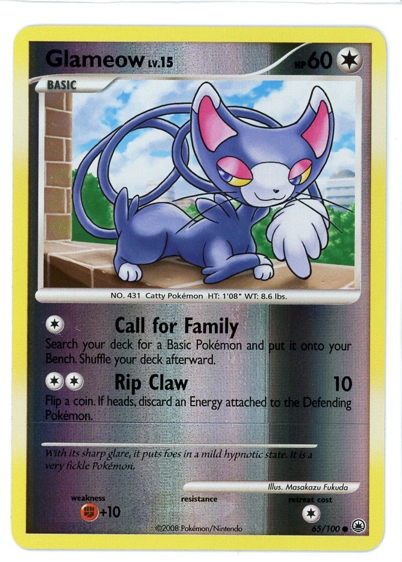Glameow Reverse Holo 65/100 Majestic Dawn Pokemon Card