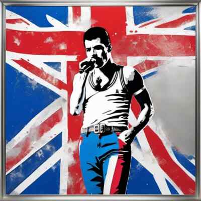 Einzelstück!Hommage Freddie Mercury 95x95 cm Silber Aluminium Platte Pop Art