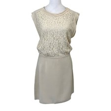 Aritzia Wilfred 100% Silk Floral Lace Sheer High Neck Mini Dress Cream size 4