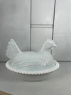Vintage Indiana Glass Co. Milk Glass Hen on a Nest covered Candy Dish. Hen Has A