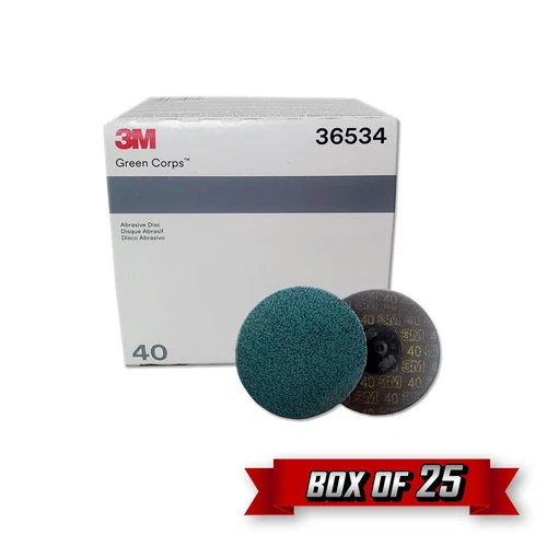 3M 36534 Green Corps Roloc Disc, TR, 3.000" x 40 Grit (Replaces 01408) {25pk}