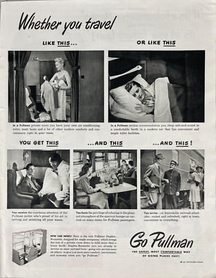 1947 Pullman Schlafwagen Vintage Druckwerbung Zug Reisen in komfortablen Orten