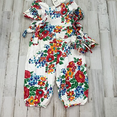 Vintage 90s Baby girls Floral one piece bubble Romper size 6
