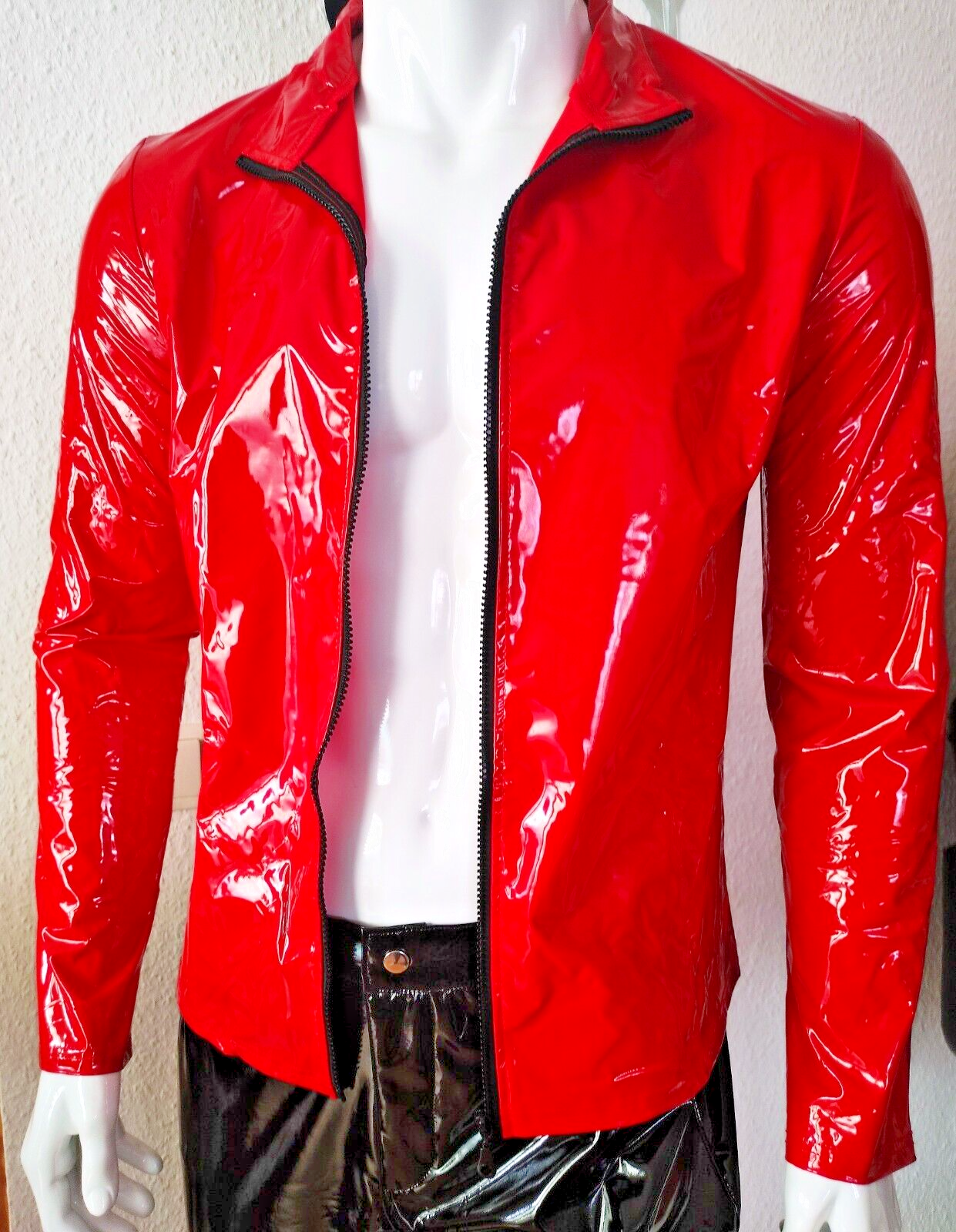 ALTRA Nuovissimo!!! Camicia uomo X tra Hot pelle verniciata super morbida e lucida vernice rossa 4XL