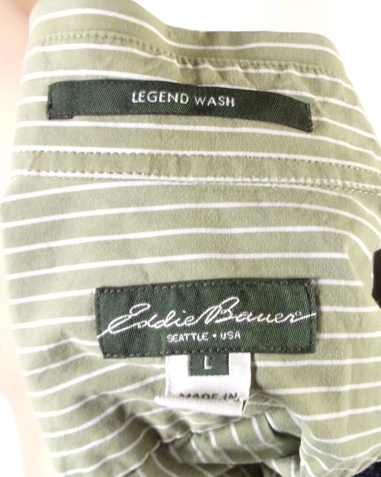 Camisa Eddie Bauer Legend verde lavado blanca con botones talla L usada en excelente estado Foto 3 de 3