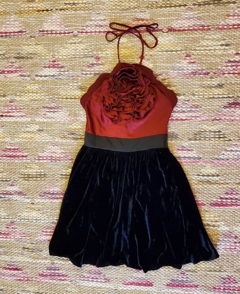 XOXO semi-formal dress Red rose ruffles black velvet skirt sz 3 | eBay