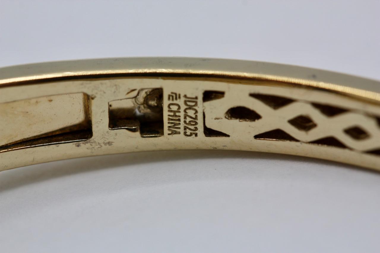 Solid 925 Silver Yellow Gold Plated Hinged Bangle… - image 7