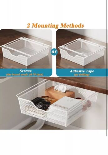 2 Pack Under Desk Drawers Self Adhesive Drawers for Under Desk Storage White - Picture 3 of 9