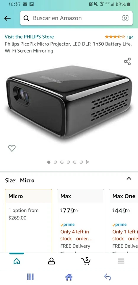 Philips PicoPix Micro PP320 Portable Wireless DLP Projector - Ceramic Black - Image 4 of 4