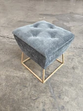 Blue Velvet Storage Ottoman Tufted Flip Top Vanity Stool Footrest Metal Base