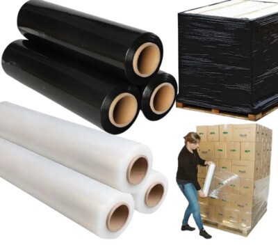 SCHWARZ/KLAR PALETTE STRETCH-SCHRUMPFFOLIE PAKET VERPACKUNG ROLLEN STANDARDKERN