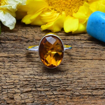 Orange Topas Oval Citrin Edelstein 925 Sterling Silber Ring Handmade Verstellbar - Bild 1 von 4