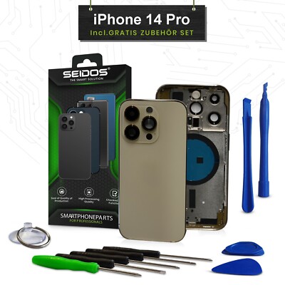 Backcover für iPhone 14 Pro Gold Gehäuse Rückseite Glas Frame Housing SEIDOS